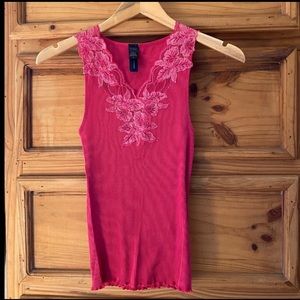 banana republic pink lace ribbed tank top